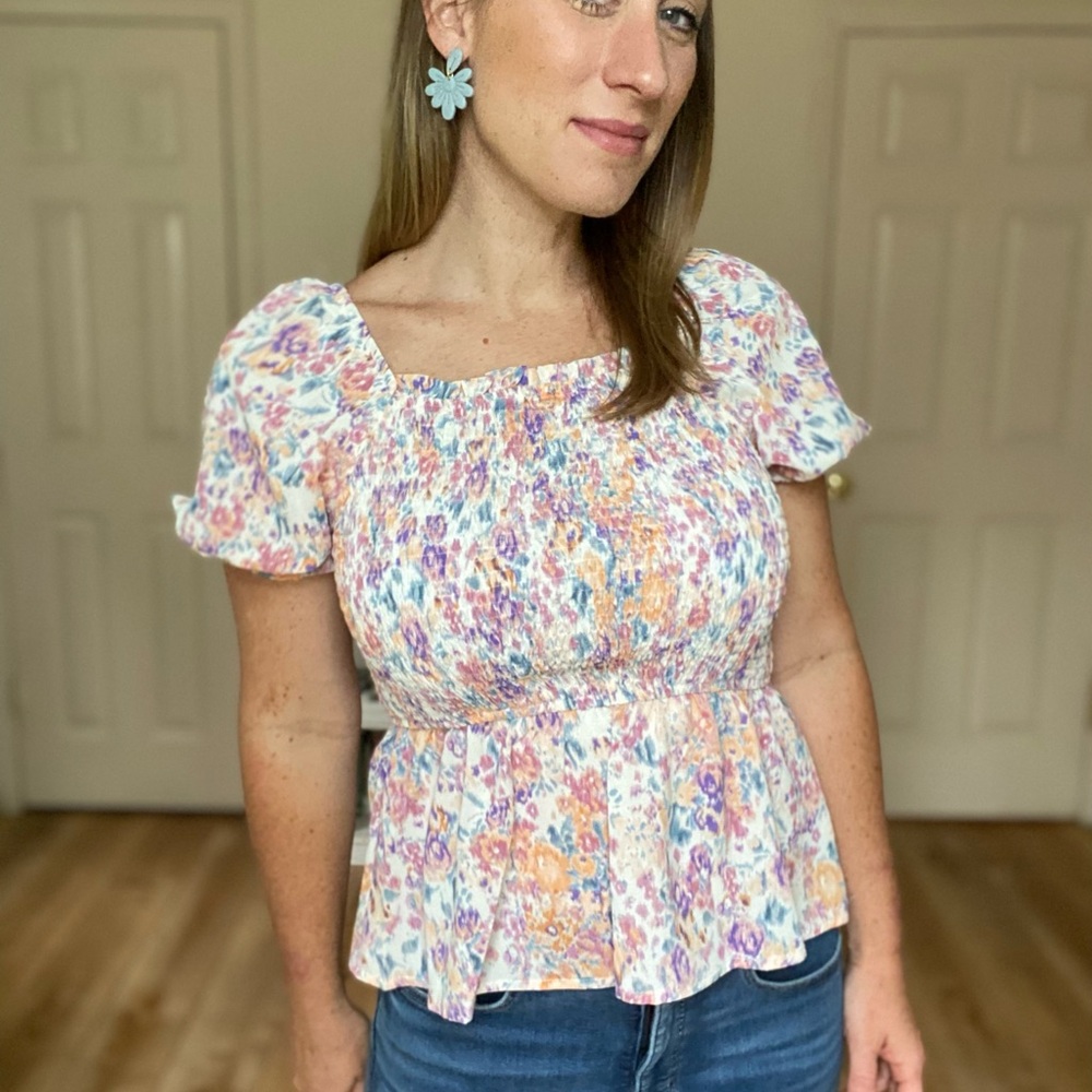 Floral Smocked Peplum Top